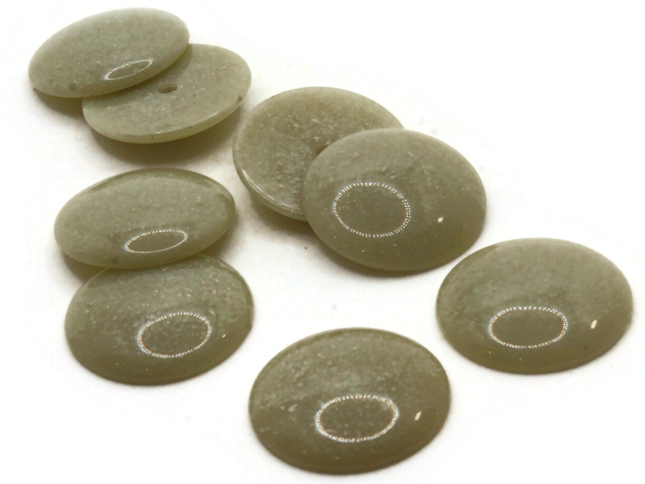 6 30mm Muted Green with White Speckles Vintage Lucite Cabochons